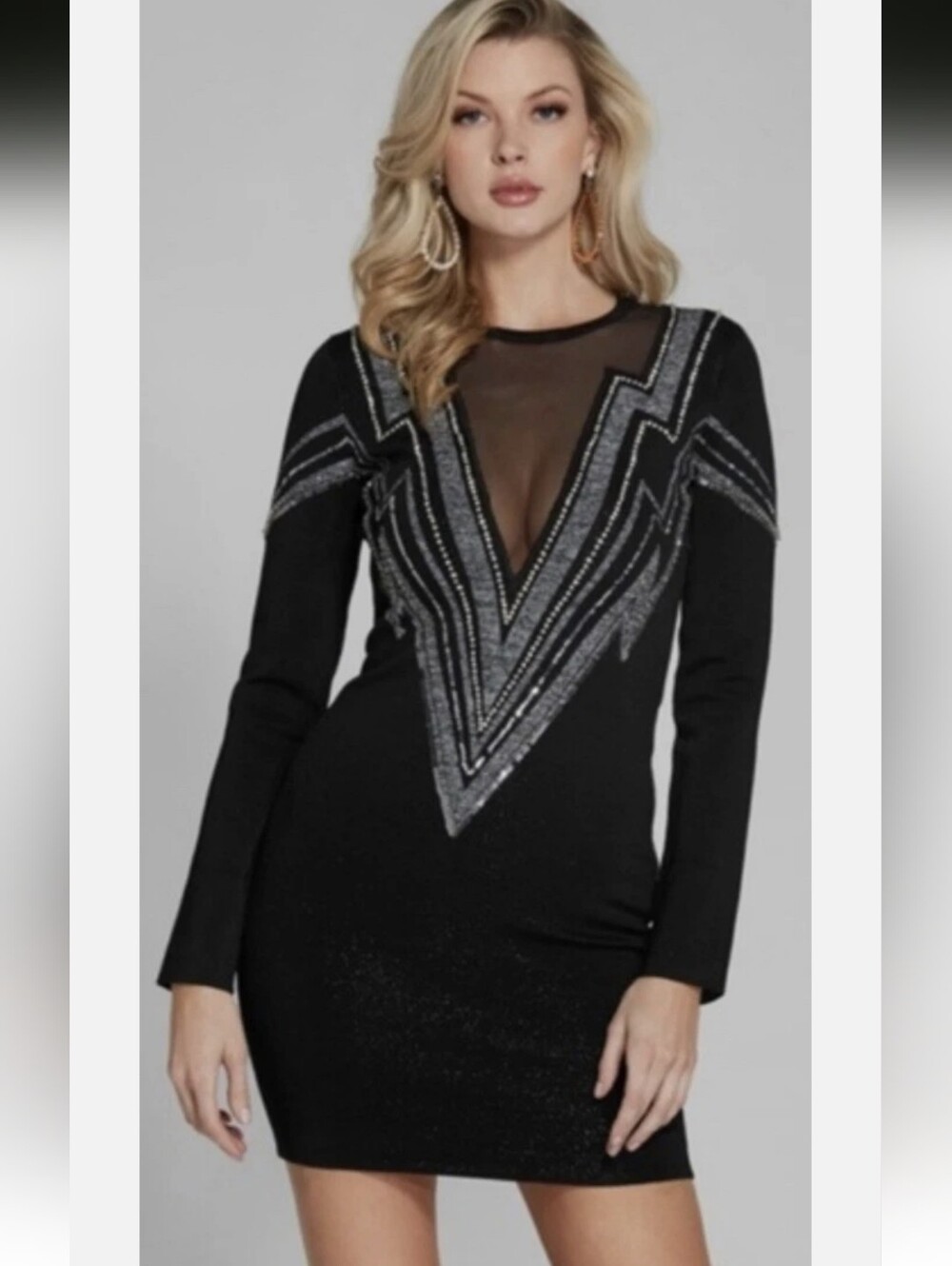 Guess by Marciano Black Long-Sleeve Embellished Mini Dress